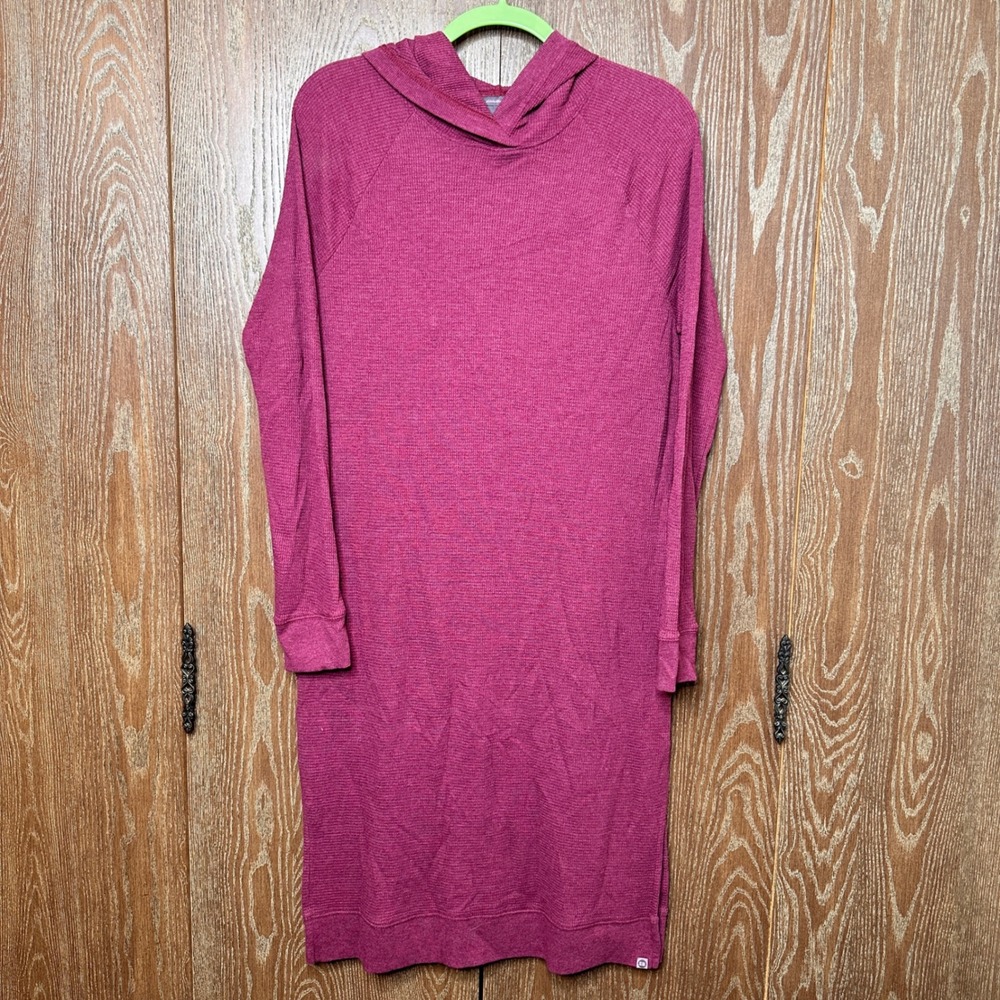 Eddie Bauer Womens Medium Magenta Waffle Knit Hooded Midi Dress Long Sleeve